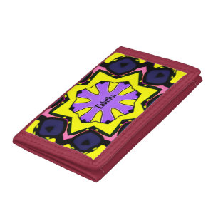 Boho yellow, purple, blue, pink design. trifold wallet