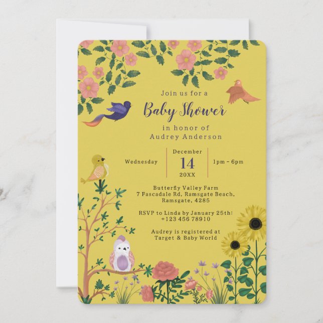 Boho Yellow Sun Flower Tea Party Baby Shower Invitation (Front)