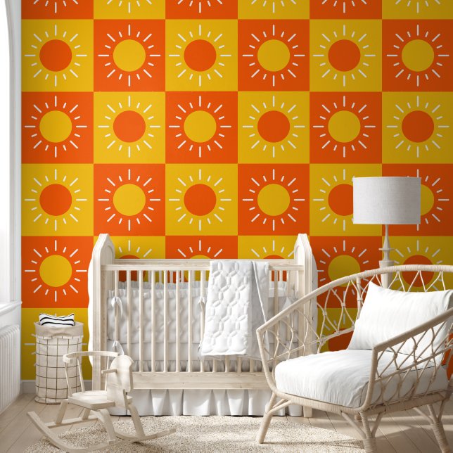 Boho Yellow Sun Pattern Kids Nursery Room Wallpaper (Kids)