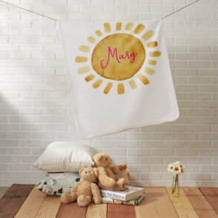 Boho Yellow Sun Personalized Name Baby Blanket