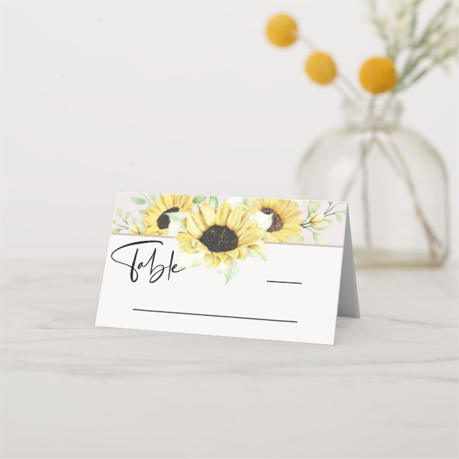 Boho Yellow Sunflower Calligraphy  Place Card (Front)