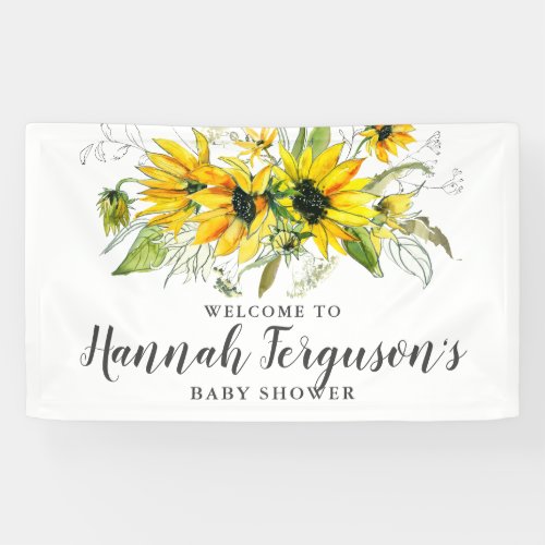 Boho Yellow Sunflower Floral Baby Shower Banner