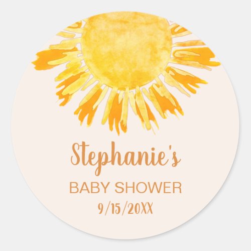 Boho Yellow Sunshine Baby Shower Classic Round Sticker