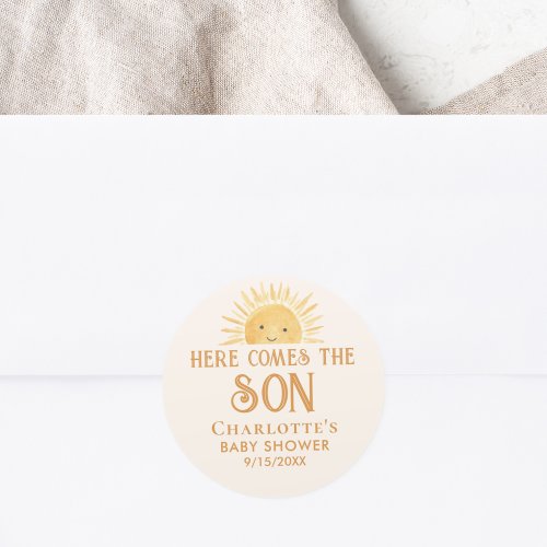 Boho Yellow Sunshine Baby Shower  Classic Round Sticker