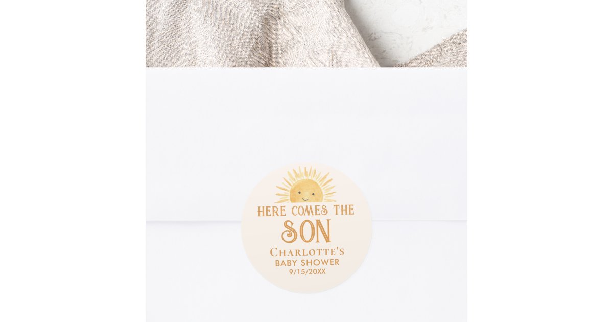 Boho Yellow Sunshine Baby Shower Classic Round Sticker | Zazzle