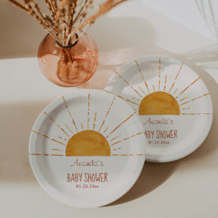 Boho Yellow Sunshine Baby Shower Paper Plates