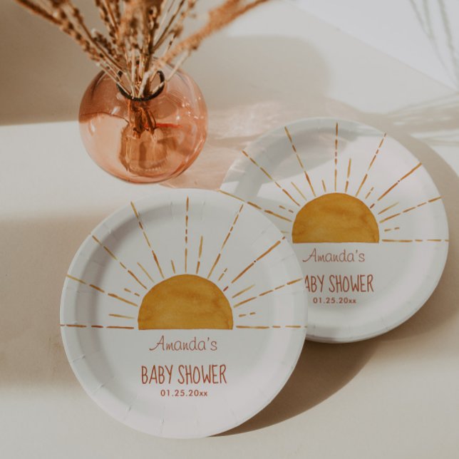  Boho Yellow Sunshine Baby Shower Paper Plates (Creator Uploaded)