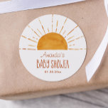 Boho Yellow Sunshine Baby Shower Thank You Classic Round Sticker<br><div class="desc">Gender neutral sunshine baby shower stickers. Customizable!</div>