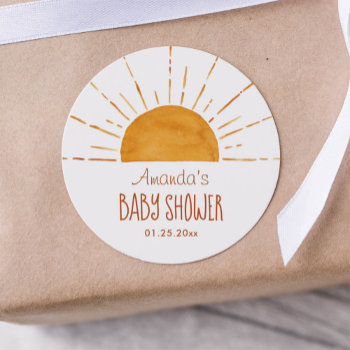 Boho Yellow Sunshine Baby Shower Thank You Classic Round Sticker by KYBABY at Zazzle