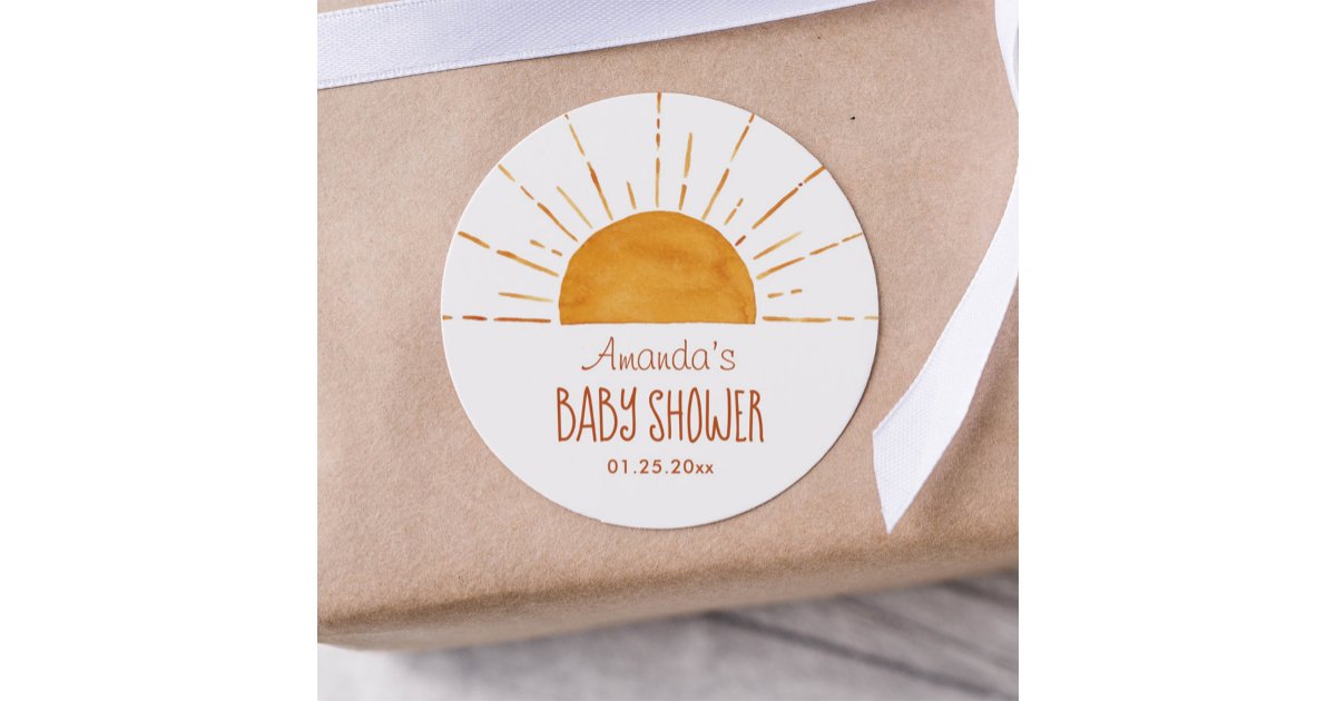 Boho Yellow Sunshine Baby Shower Thank You Classic Round Sticker | Zazzle