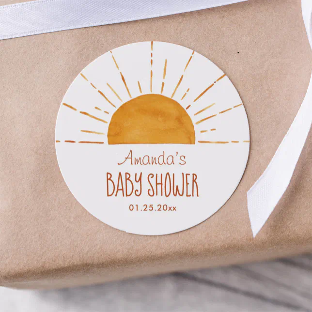 Boho Yellow Sunshine Baby Shower Thank You Classic Round Sticker | Zazzle