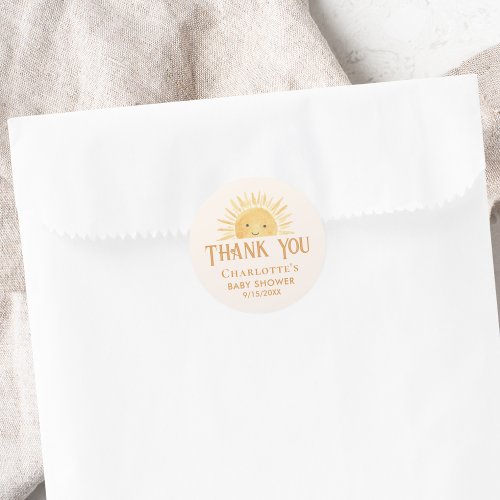 Boho Yellow Sunshine Baby Shower Thank You Classic Round Sticker