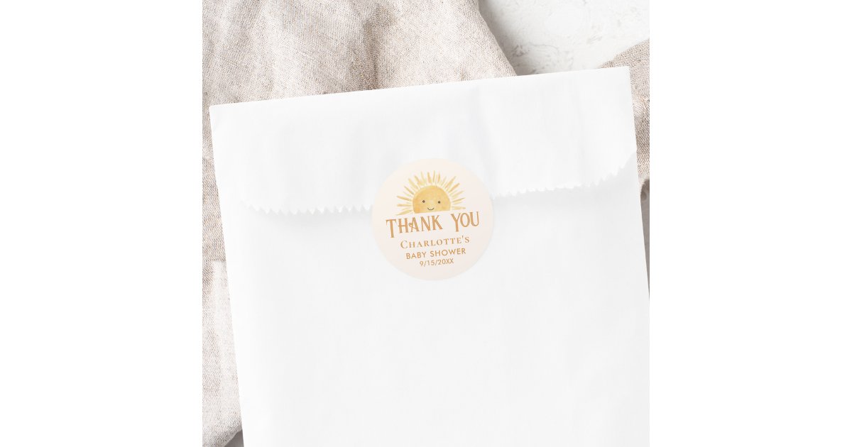 Boho Yellow Sunshine Baby Shower Thank You Classic Round Sticker | Zazzle