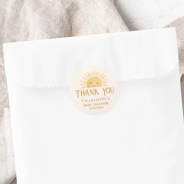 Boho Yellow Sunshine Baby Shower Thank You Classic Round Sticker | Zazzle
