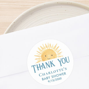 Boho Yellow Sunshine Baby Shower Thank You Classic Round Sticker
