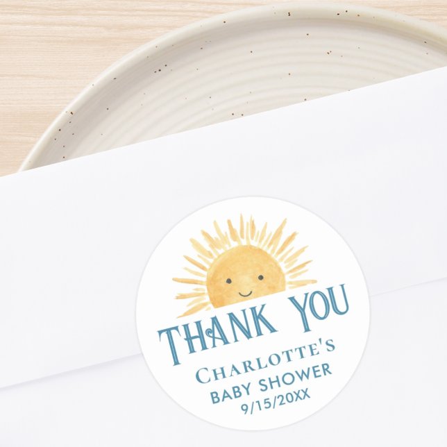 Boho Yellow Sunshine Baby Shower Thank You Classic Round Sticker (Creator Uploaded)