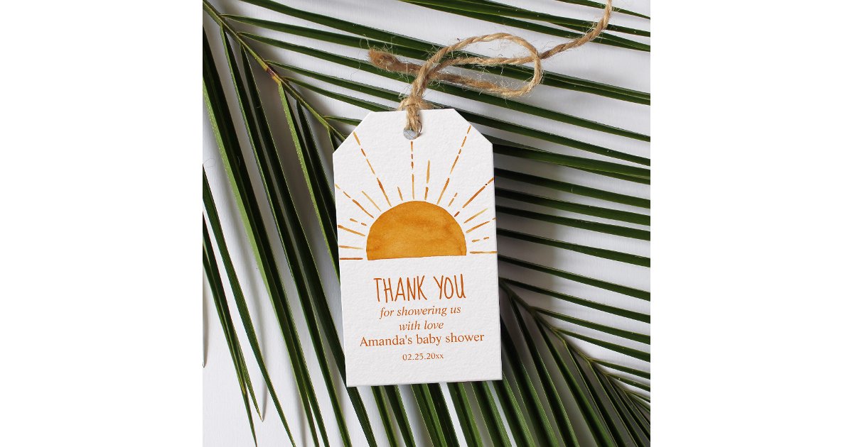 Boho Yellow Sunshine Baby Shower Thank You Gift Tags | Zazzle