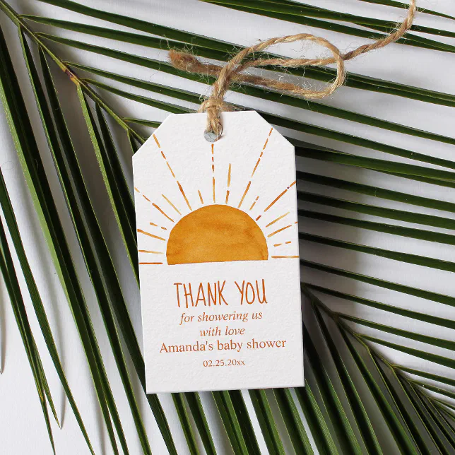 Boho Yellow Sunshine Baby Shower Thank You Gift Tags | Zazzle