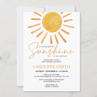 Boho Yellow Sunshine Watercolor Baby Shower Invitation