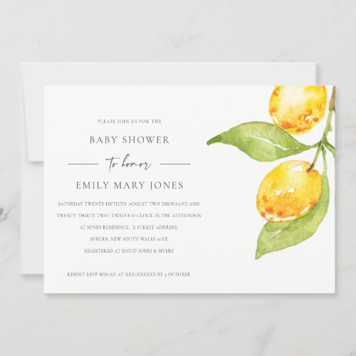 BOHO YELLOW WATERCOLOUR FOLIAGE OLIVE BABY SHOWER INVITATION