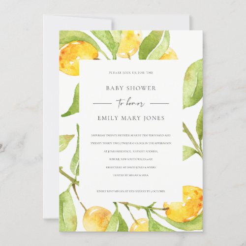 BOHO YELLOW WATERCOLOUR FOLIAGE OLIVE BABY SHOWER INVITATION