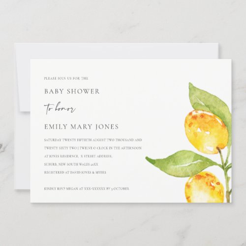 BOHO YELLOW WATERCOLOUR FOLIAGE OLIVE BABY SHOWER INVITATION