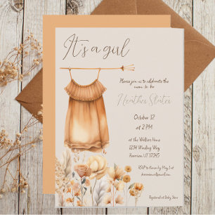 Boho Yellow Wildflower Girl Baby Shower Invitation
