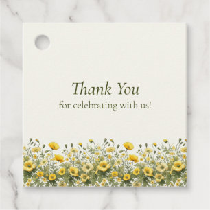 Boho Yellow Wildflowers, Olive Thank You Wedding Favor Tags