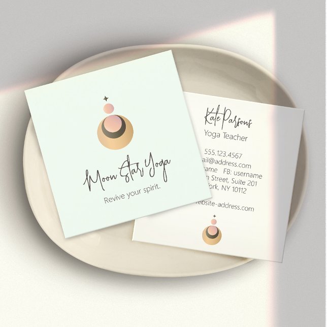  Boho Yoga Energy Healer Celestial  Square Business Card (Creator Uploaded)