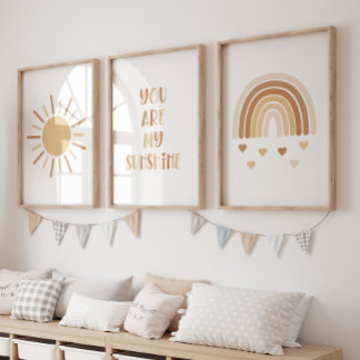 Boho You Are My Sunshine Sun Rainbow Wall Art Sets