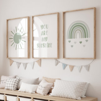 Boho You Are My Sunshine Sun Rainbow Wall Art Sets