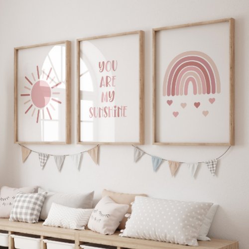 Boho You Are My Sunshine Sun Rainbow Wall Art Sets