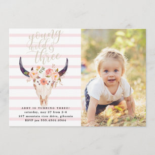 Boho Young Wild and Three Birthday Invitation