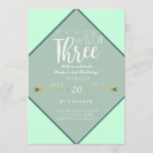 Boho Young Wild & Three 3rd Birthday Party Invitation