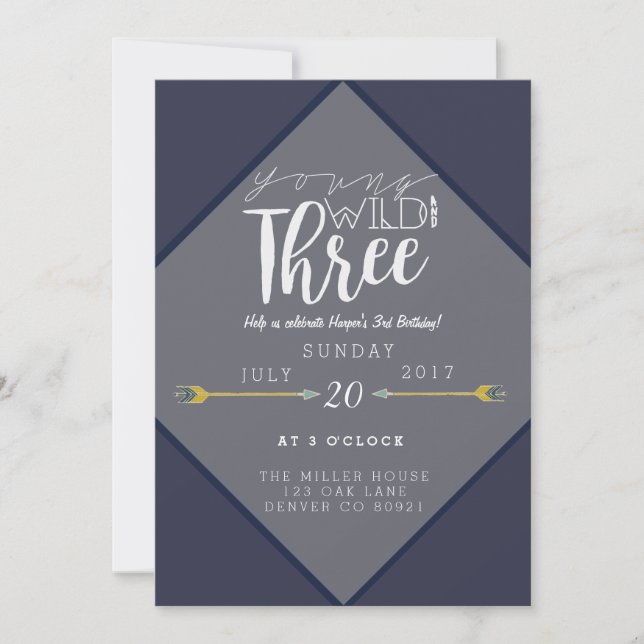 Boho Young Wild & Three | 3rd Birthday Party Invitation (Front)