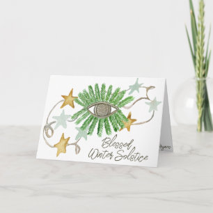 Boho Yule Cedar & Stars Winter Solstice Holiday Card