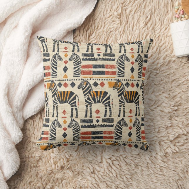 Boho Zebra Tribal Safari Pattern Throw Pillow (Blanket)