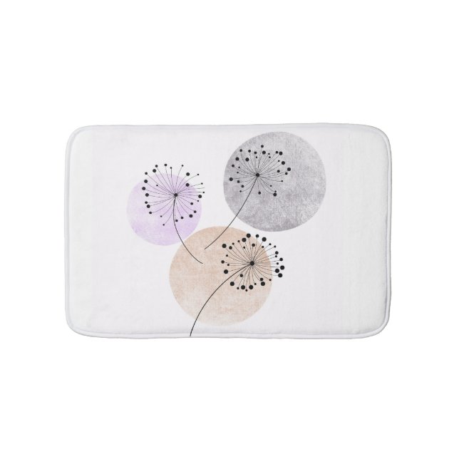 Boho Zen Dandelion Flowers On Blue Pink Circles Bath Mat (Front)