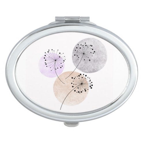 Boho Zen Dandelion Flowers On Blue Pink Circles Compact Mirror