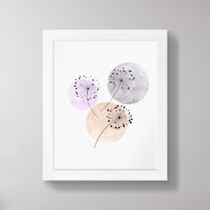 Boho Zen Dandelion Flowers On Blue Pink Circles Framed Art