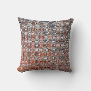 Boho Zigzag Millefiori Orange Navy Blue Abstract Throw Pillow