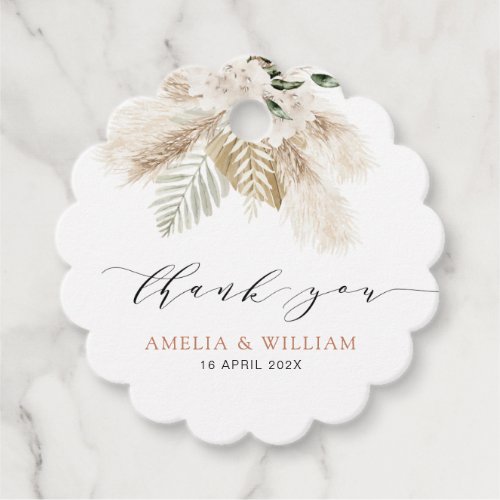 bohomian pampas grass and greenery wedding favor tags
