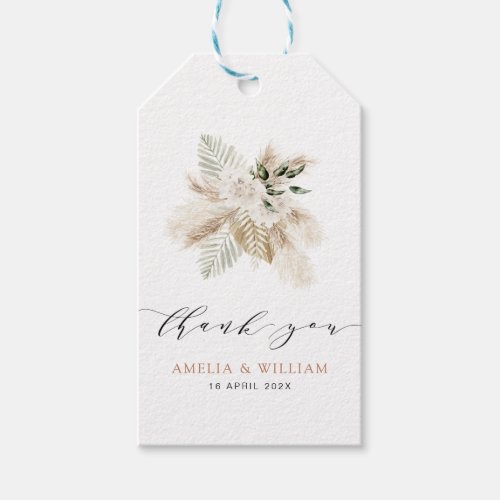 bohomian pampas grass and greenery wedding gift tags
