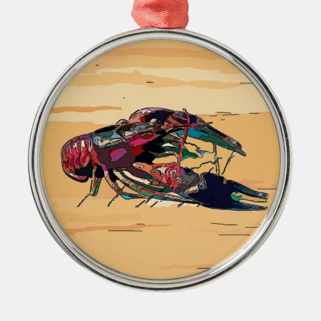 Boiled Crawfish on Wood Metal Ornament (Front)