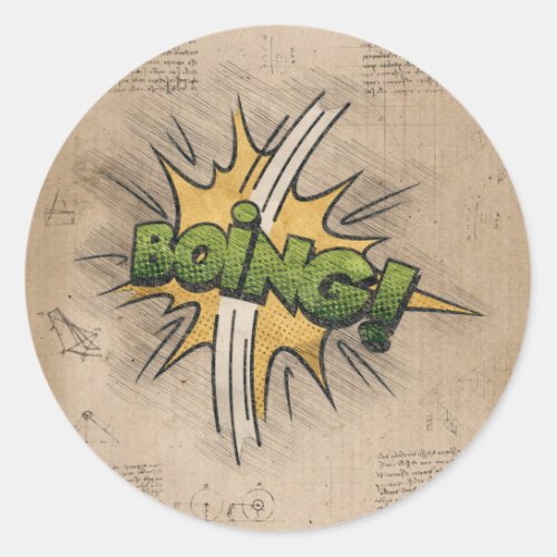 BOING Vintage Comic Book Steampunk Pop Art Classic Round Sticker