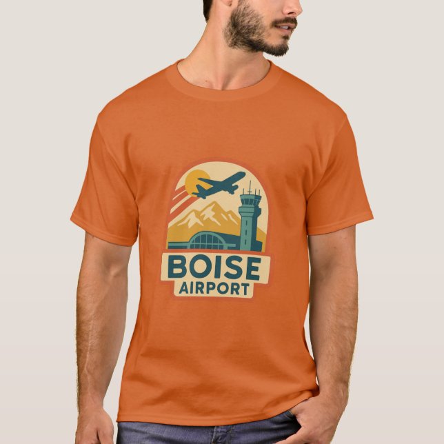 Boise Airport Retro with Mountains and Control Tow T-Shirt (Front)