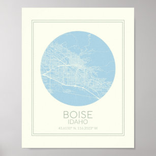 Boise Idaho Minimalist Pastel Blue Map Art Poster