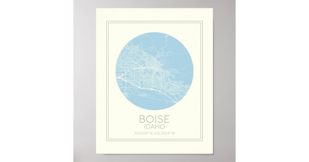 Boise Idaho Minimalist Pastel Blue Map Art Poster | Zazzle