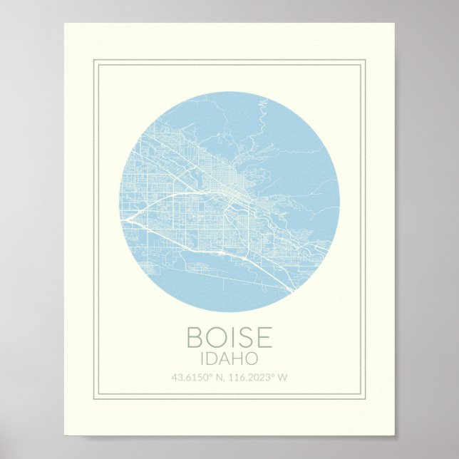 Boise Idaho Minimalist Pastel Blue Map Art Poster (Front)