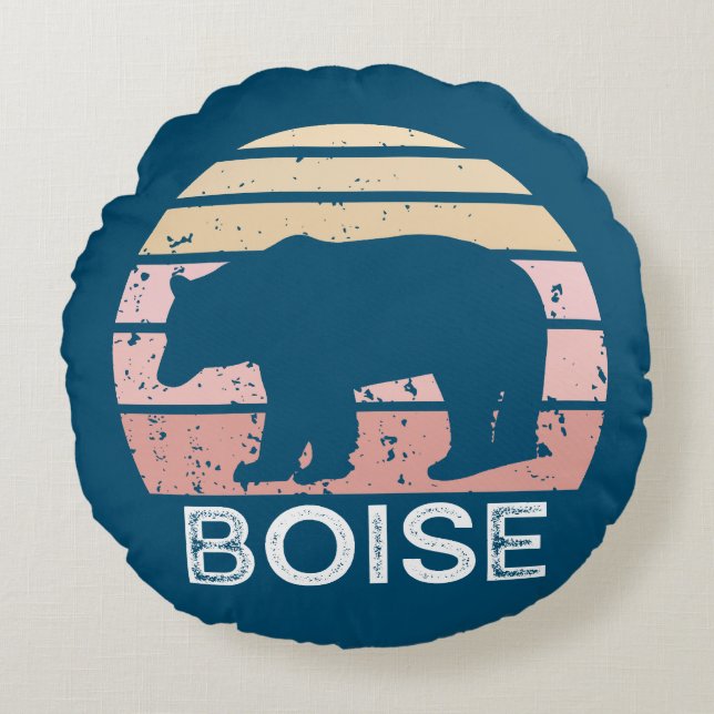 Boise Idaho Retro Bear Round Pillow (Front)